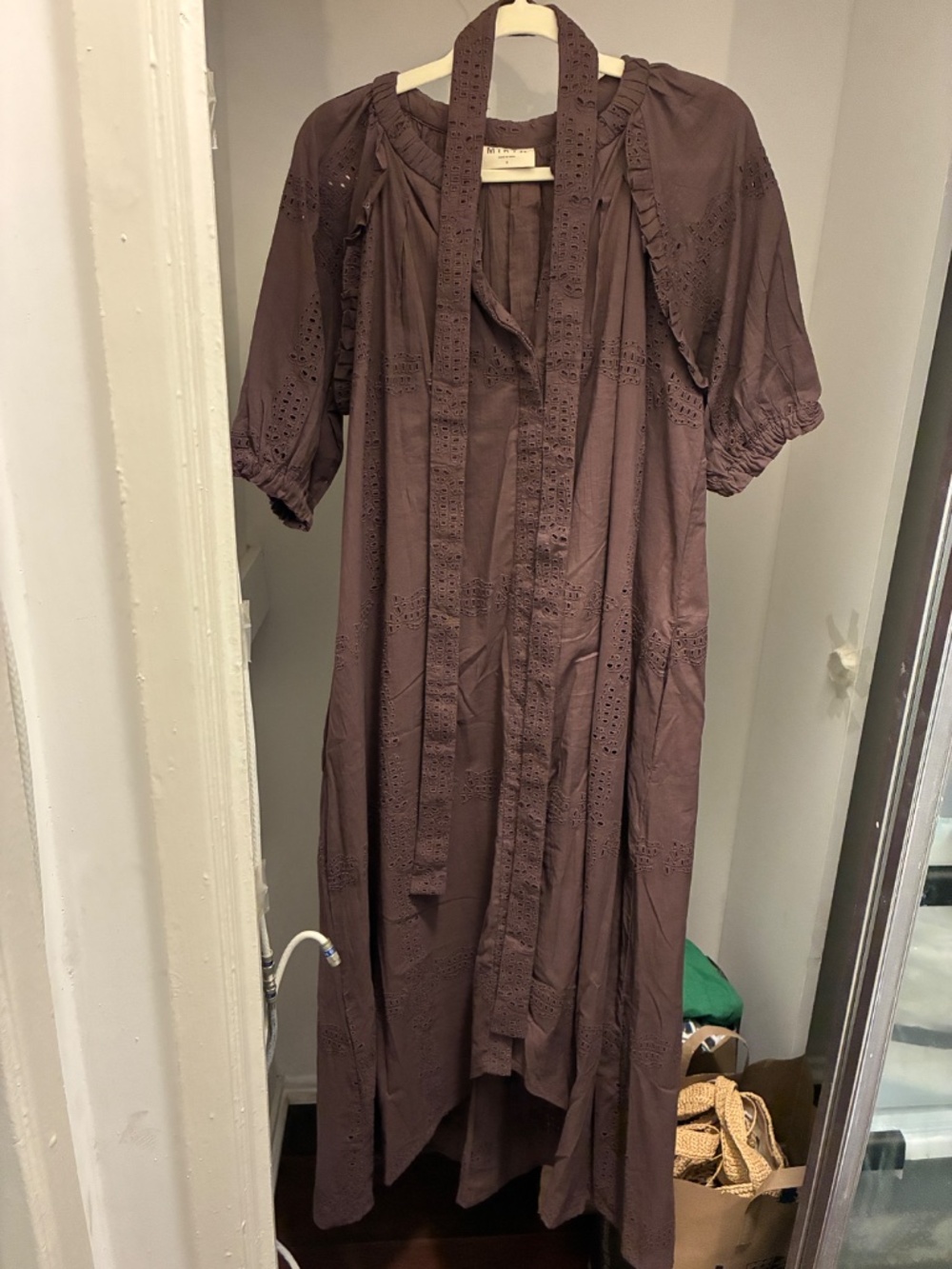 Mirth Brown Eyelet Maxi Dress-Size Small-NWOT